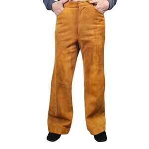 Pants Vintage golden brown suede leather wide legged lined slacks size 4
